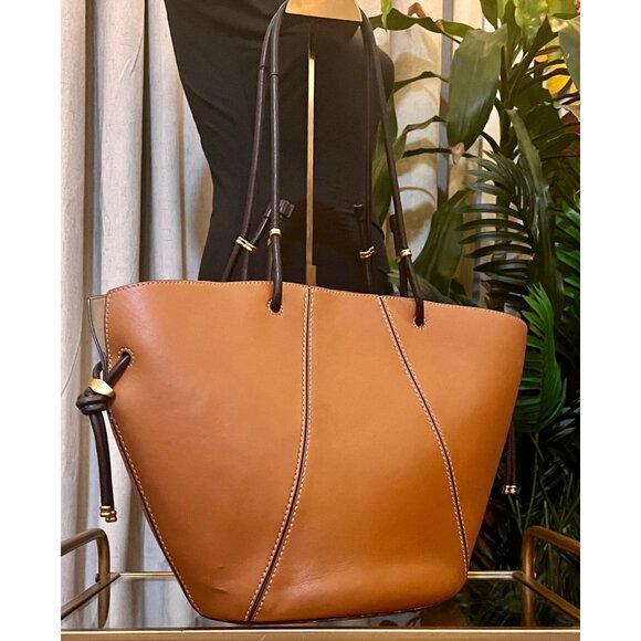 Tory Burch Leather Brown Shoulder Tote Bag with Spaghetti Straps - Picture 6 of 11